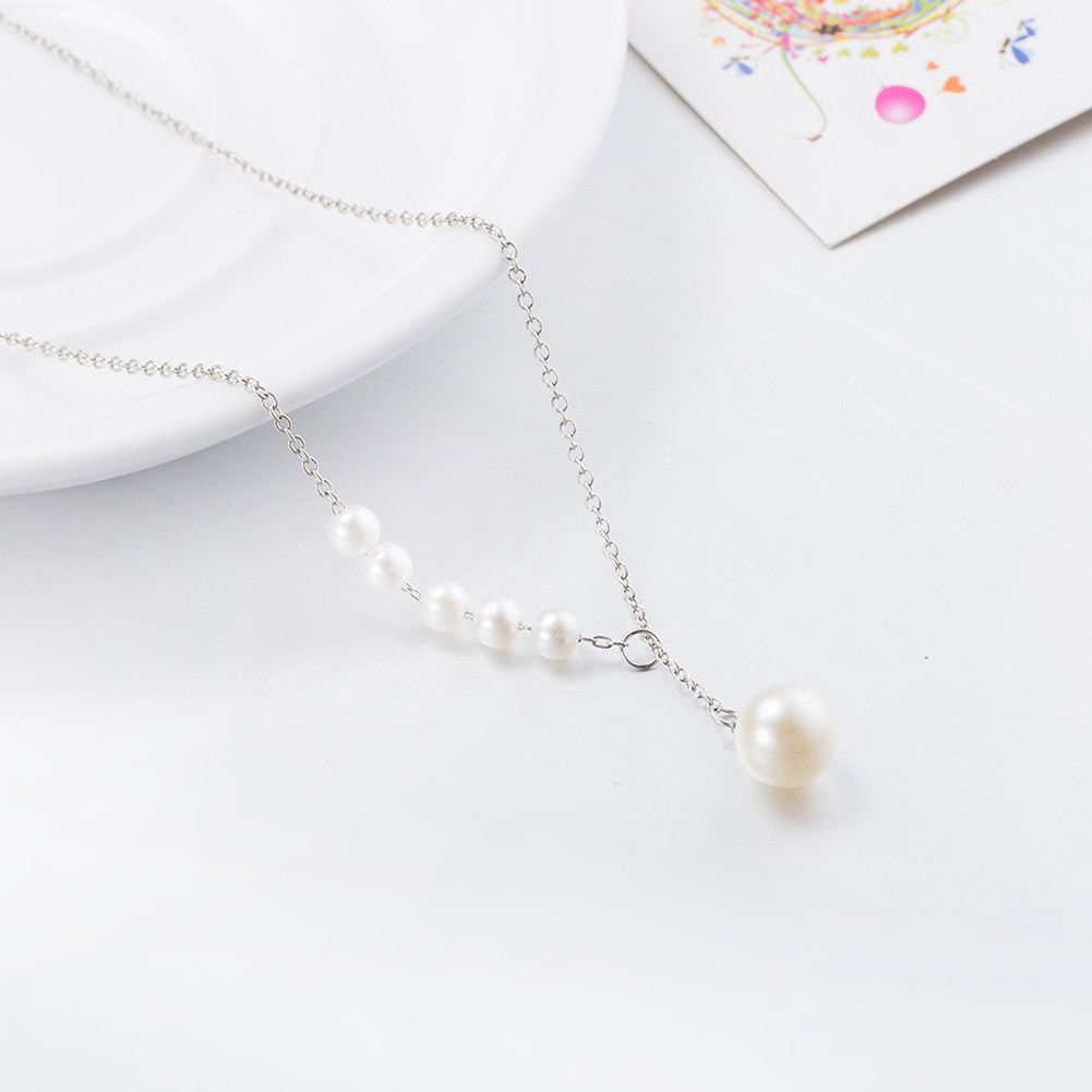 Chic Silver Plated White Pearl Woman Chain Wedding Necklace N-A551 Gift