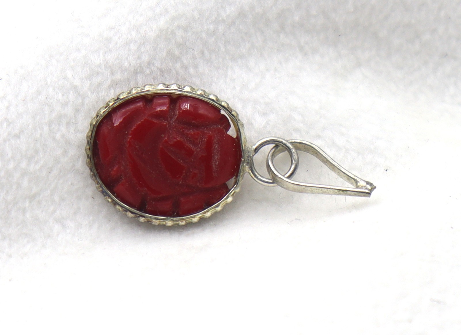 Natural Carving Coral Orange Color Gemstone German Silver pendant 1 Inch