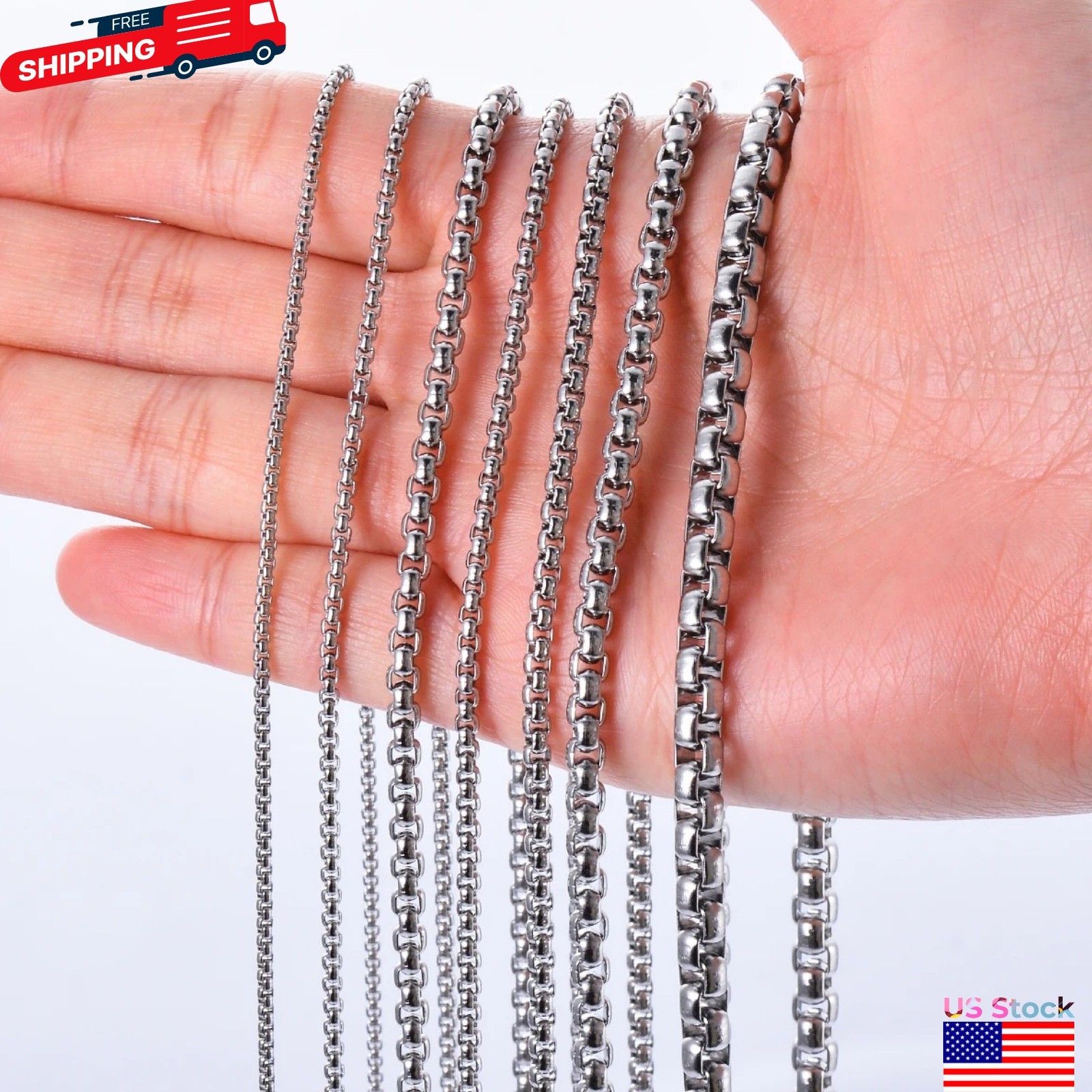 16-36″ Stainless Steel Silver Chain Cuban Curb Womens Mens Necklace 3/5/7/9/11mm