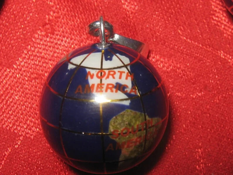 20 mm Sterling Silver Lapis World Globe Gemstone Pendant Charm Necklace