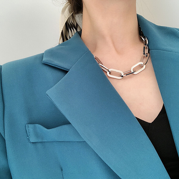 Woman 18K Gold Plated Stainless Steel Thick Rolo Chain Necklace Link Chain