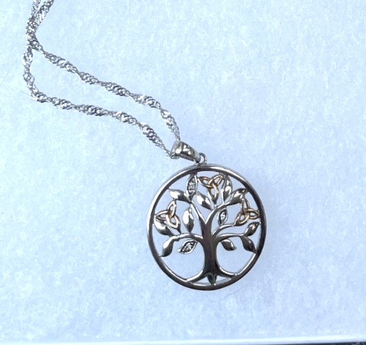 Solvar 925 Sterling & 10k Gold Tree of Life w/ Diamond Accent Pendant Necklace