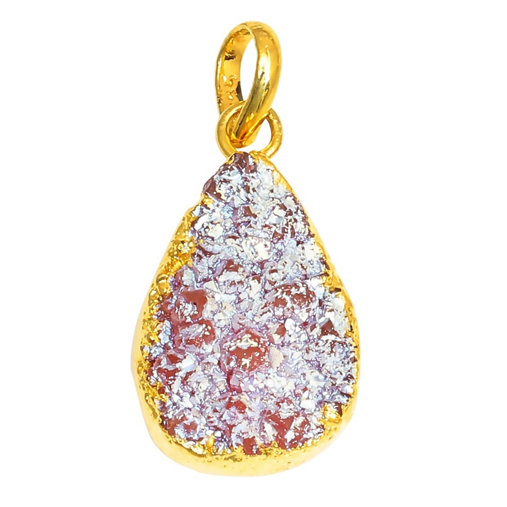 Pendant Red Sunshine Drusy 14CT Gold Plated Silver Jewelry 1.5”