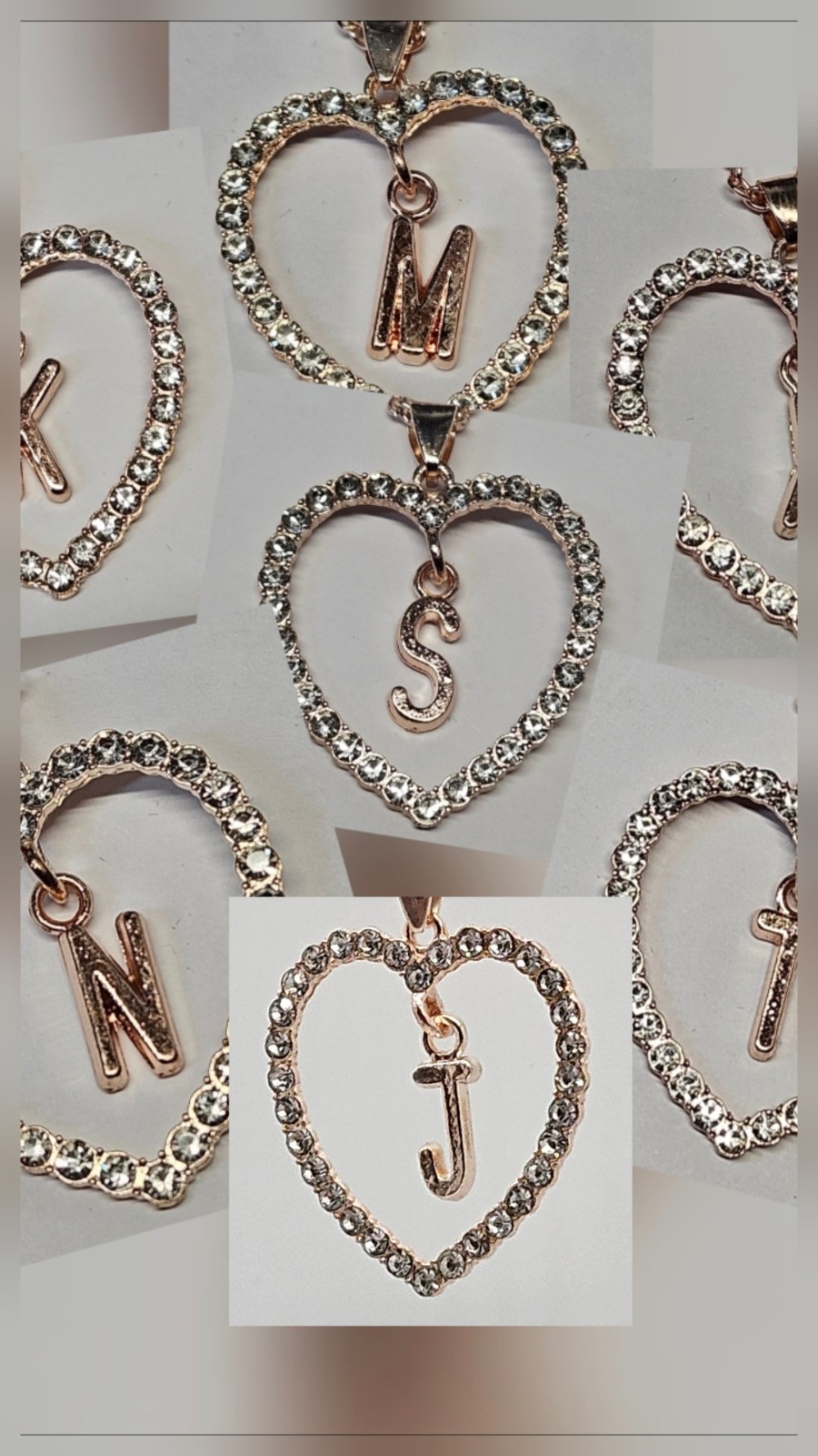 Letter Heart Necklace – Rose Gold Pendant Crystal Rhinestone Inital Charm Bling