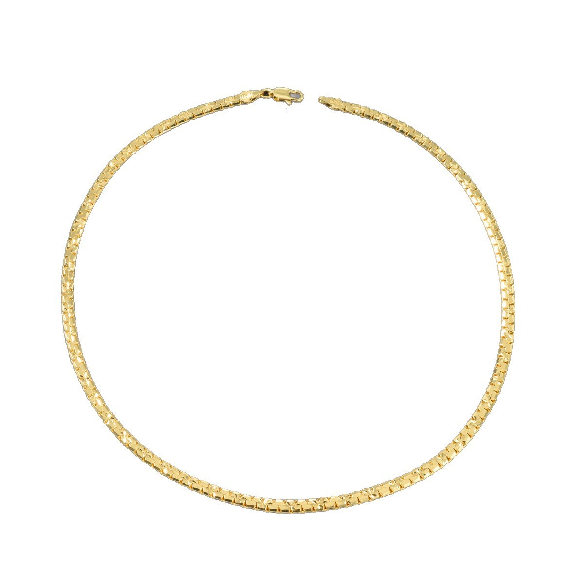 18K Gold Italian Flat Chain Necklace Super Shiny Unisex Stackable Jewelry 4mm