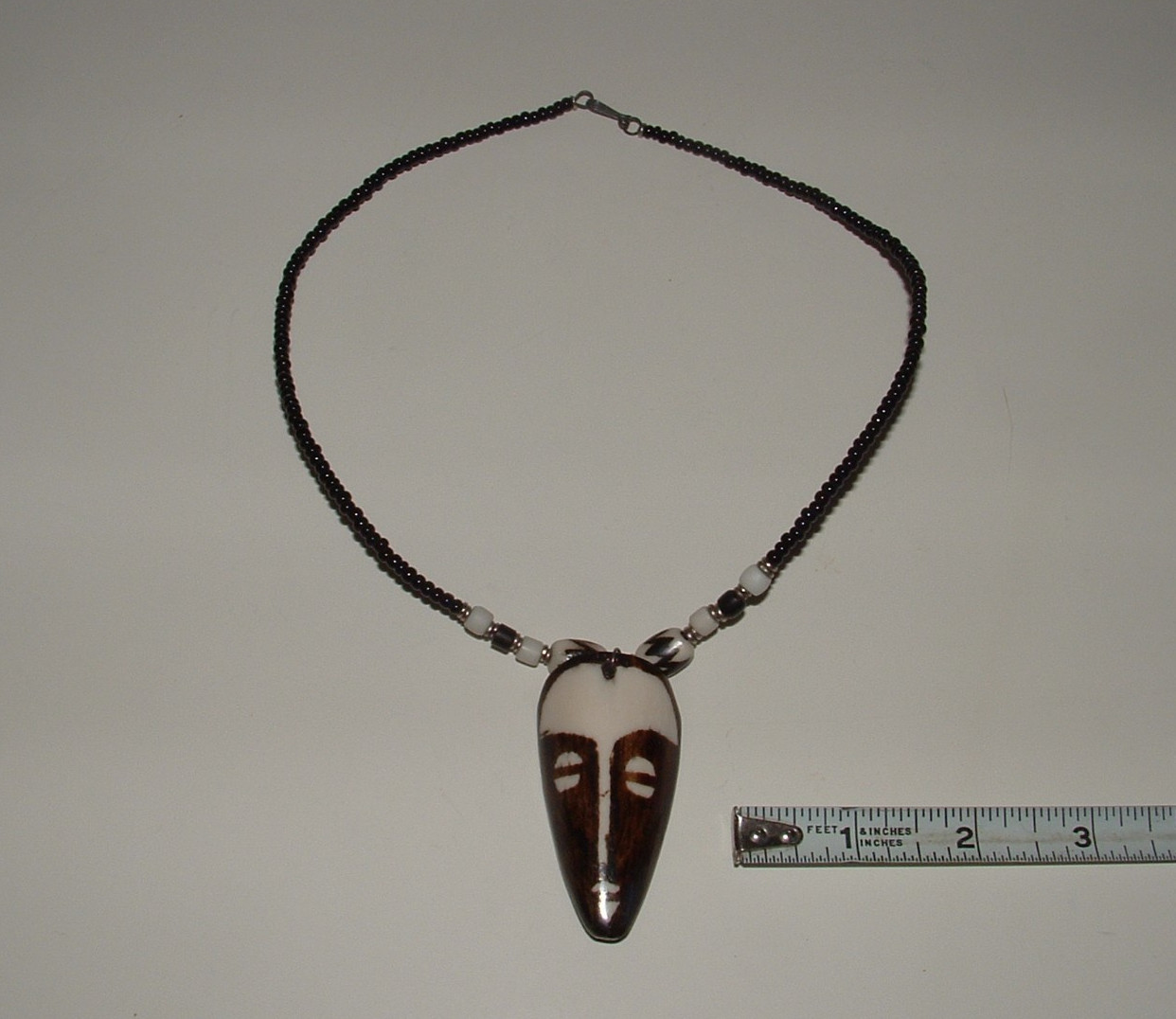 African Mask Design Bead Choker Style Necklace, Age Unknown, pre-owned