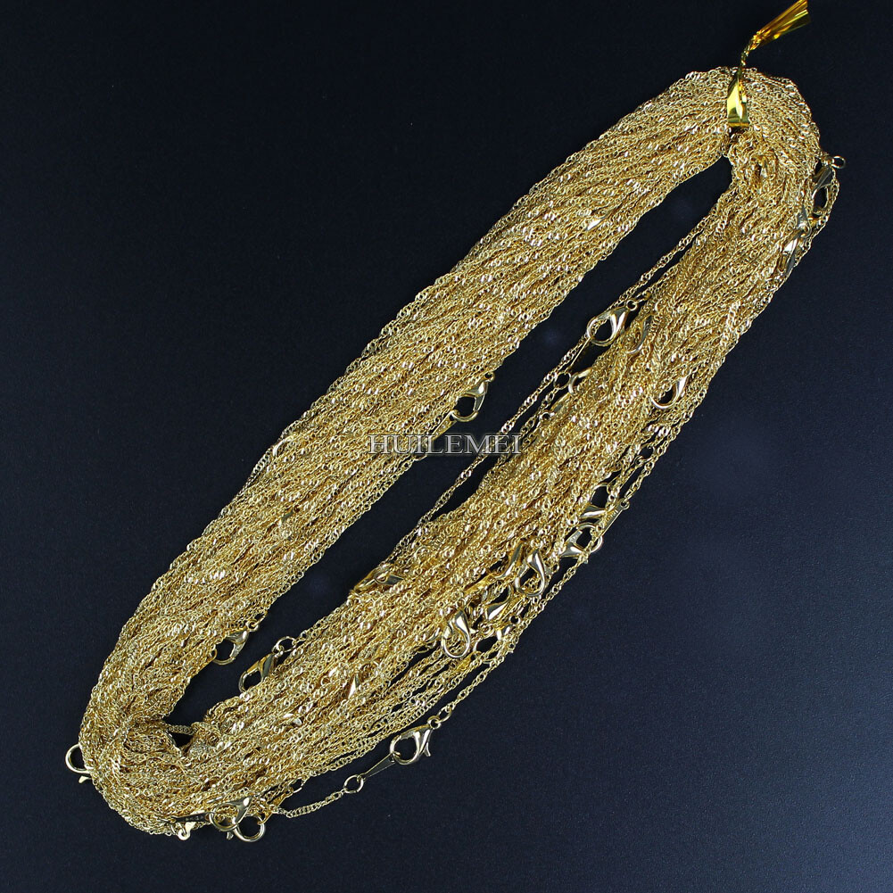Wholesale Lots 10pcs/lot 2mm Gold Color Water Wave Chain Necklaces 16″-24″