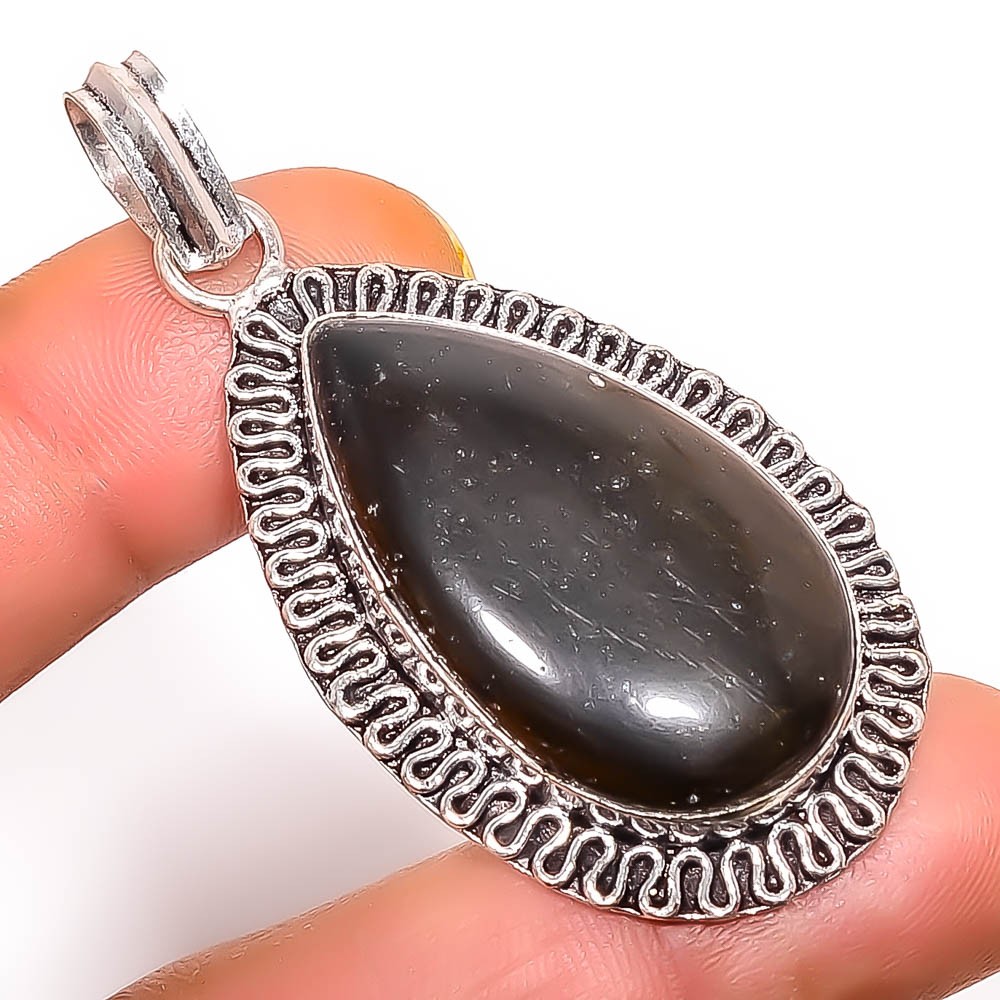Black Onyx – Brazil 925 Silver Plated Handmade Pendant 2.34″ P00