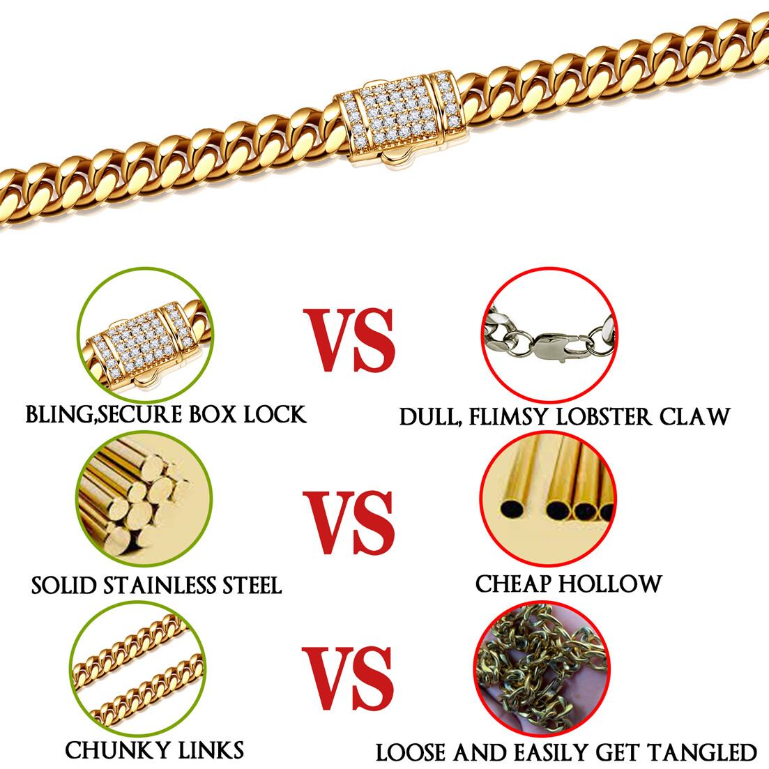 6mm-14mm Mens Miami Cuban Link Chain SOLID Stainless Steel Necklace or Bracelet