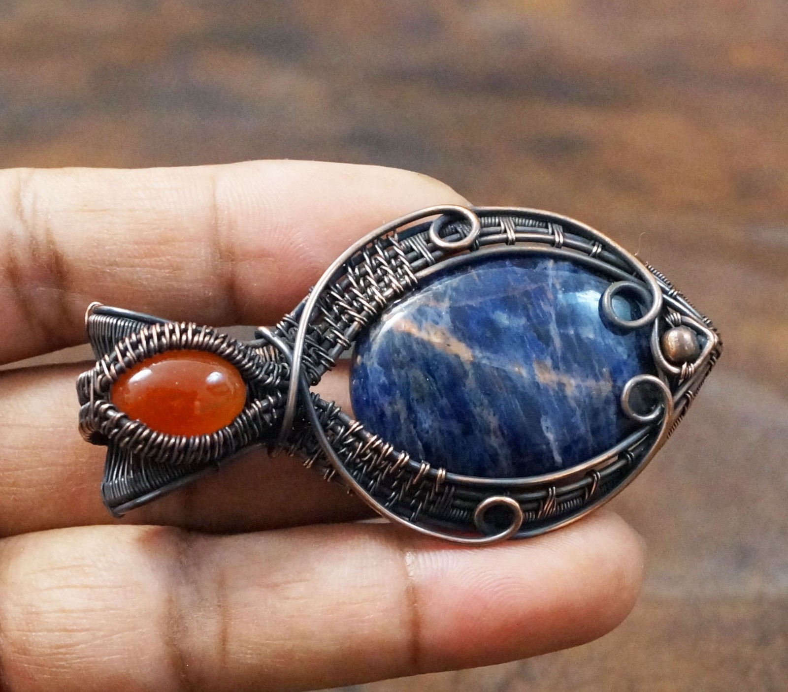Sodalite Onyx Gemstone Copper Wire Wrapped Pendant Handmade Gift Jewelry (PD-102