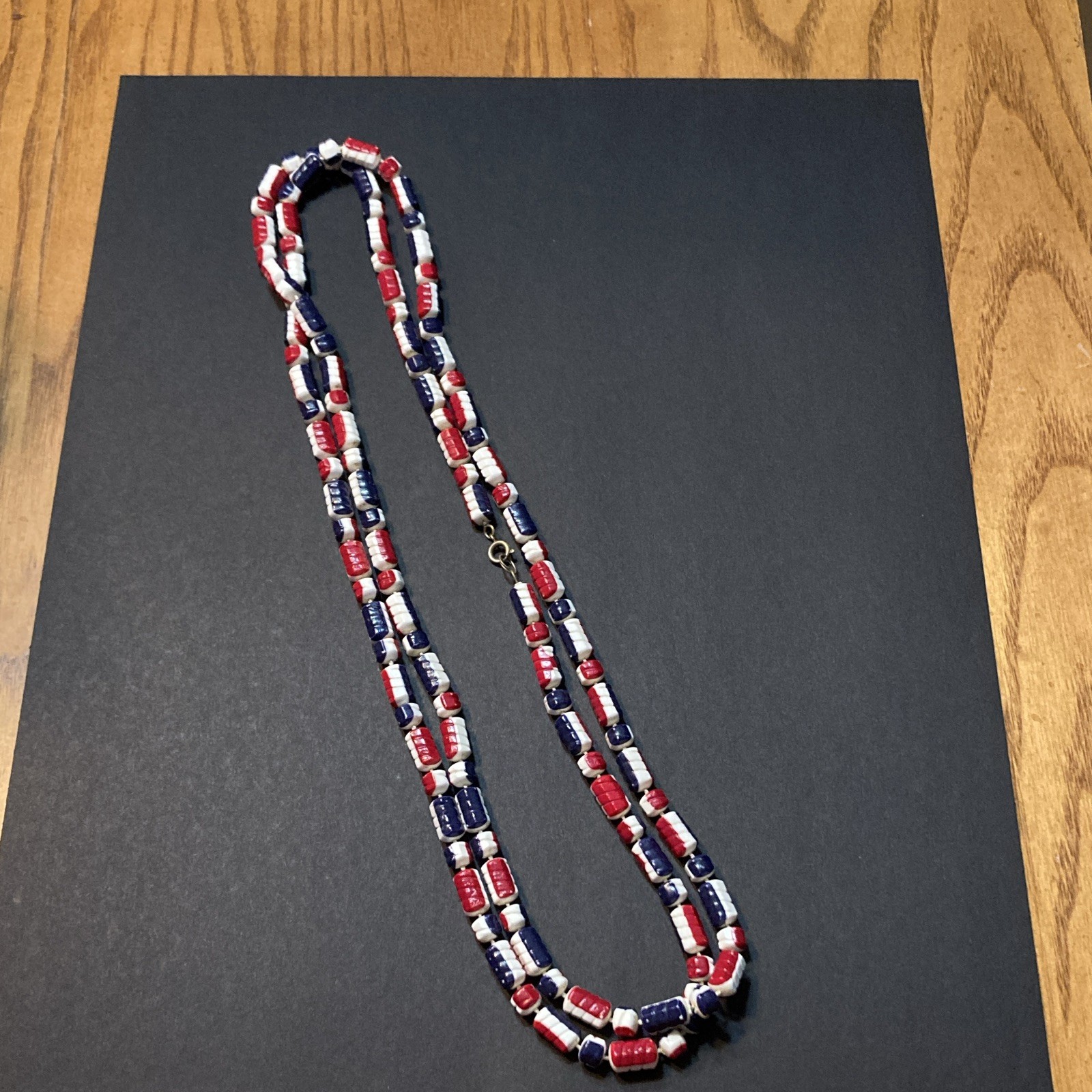 Red White Blue Beaded Chain Necklace Beads Beaded Style Undated Era