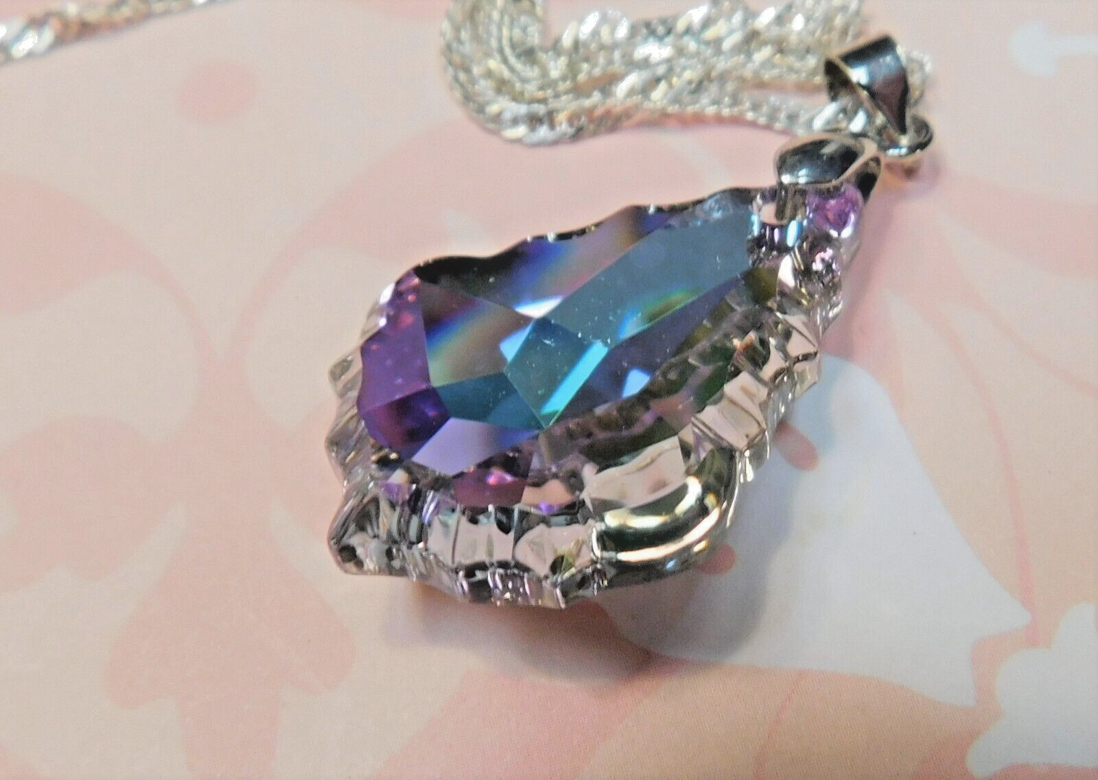Elegant, sparkling crystal necklace, Sterling Silver chain, wedding, engagement,