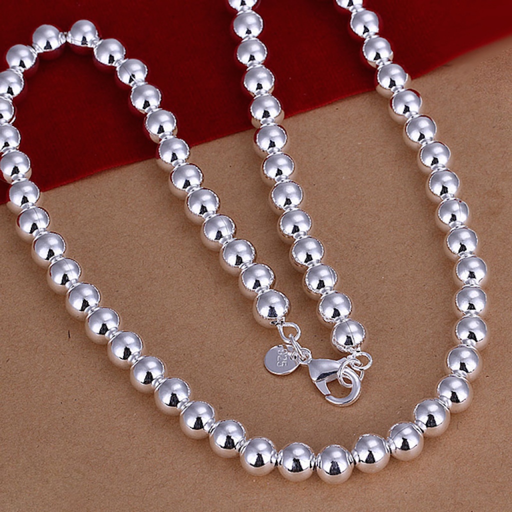 925 Sterling Silver Plated Necklace Hollow Beads Balls 20 Inches 8MM Lobster B20