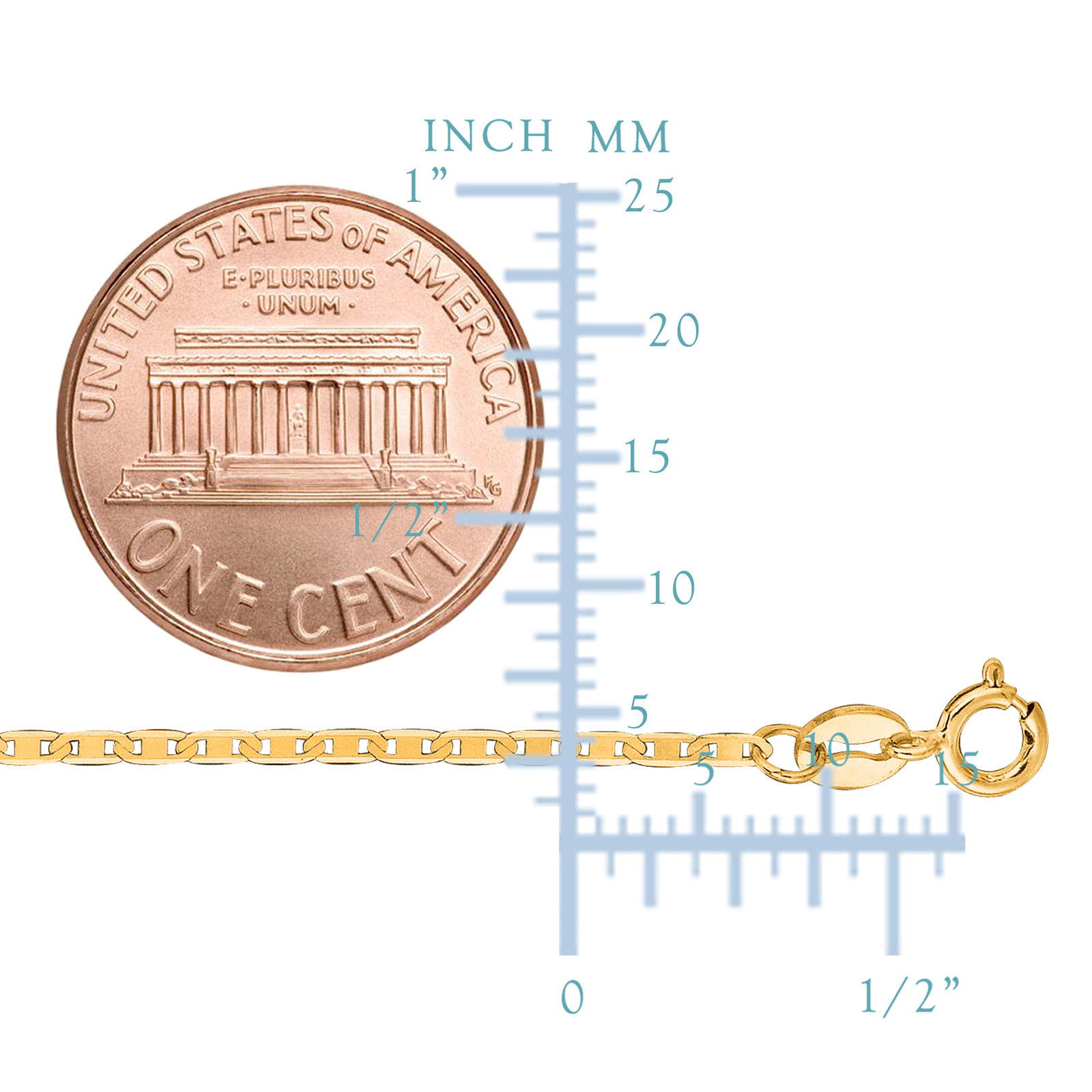 14K Yellow Gold Mariner Link Chain, Width 1.2mm