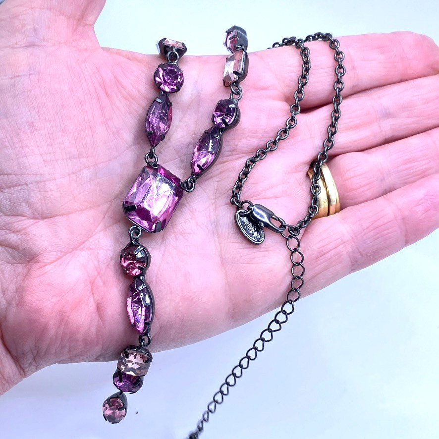 Pink Y Drop necklace black tone metal 46cm adjustable Next costume jewellery