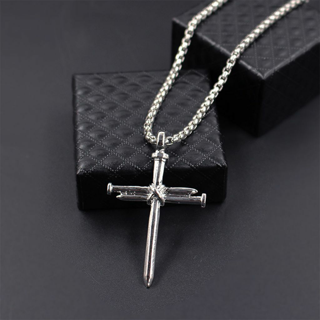 Stainless Steel Male Jesus Christ Nail Cross Crucifix Pendant Necklace Chain USA