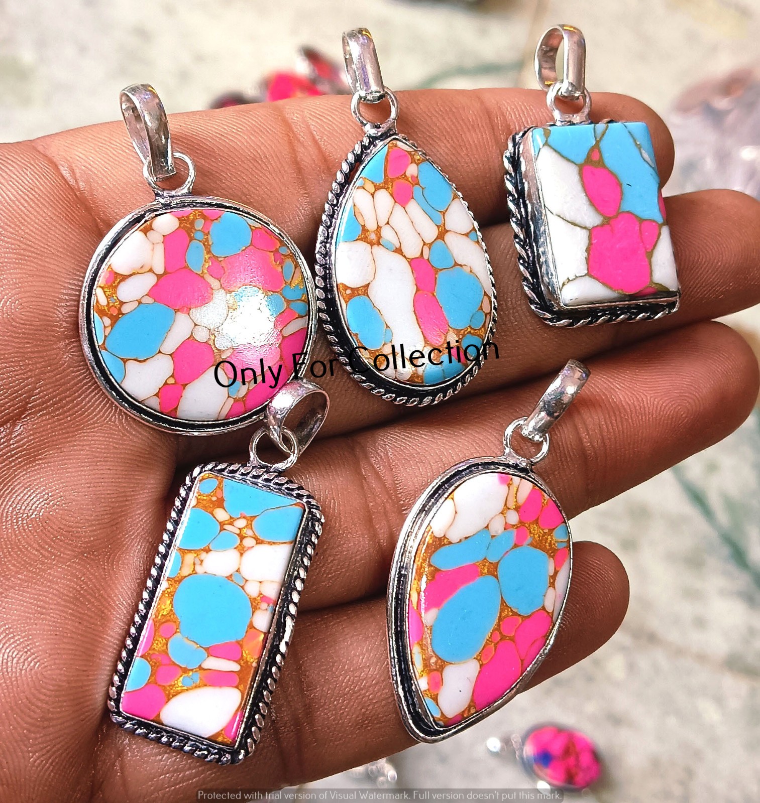 Multi Cotton Candy Turquoise Gemstone New Pendant Lot 925 Sterling Silver Plated