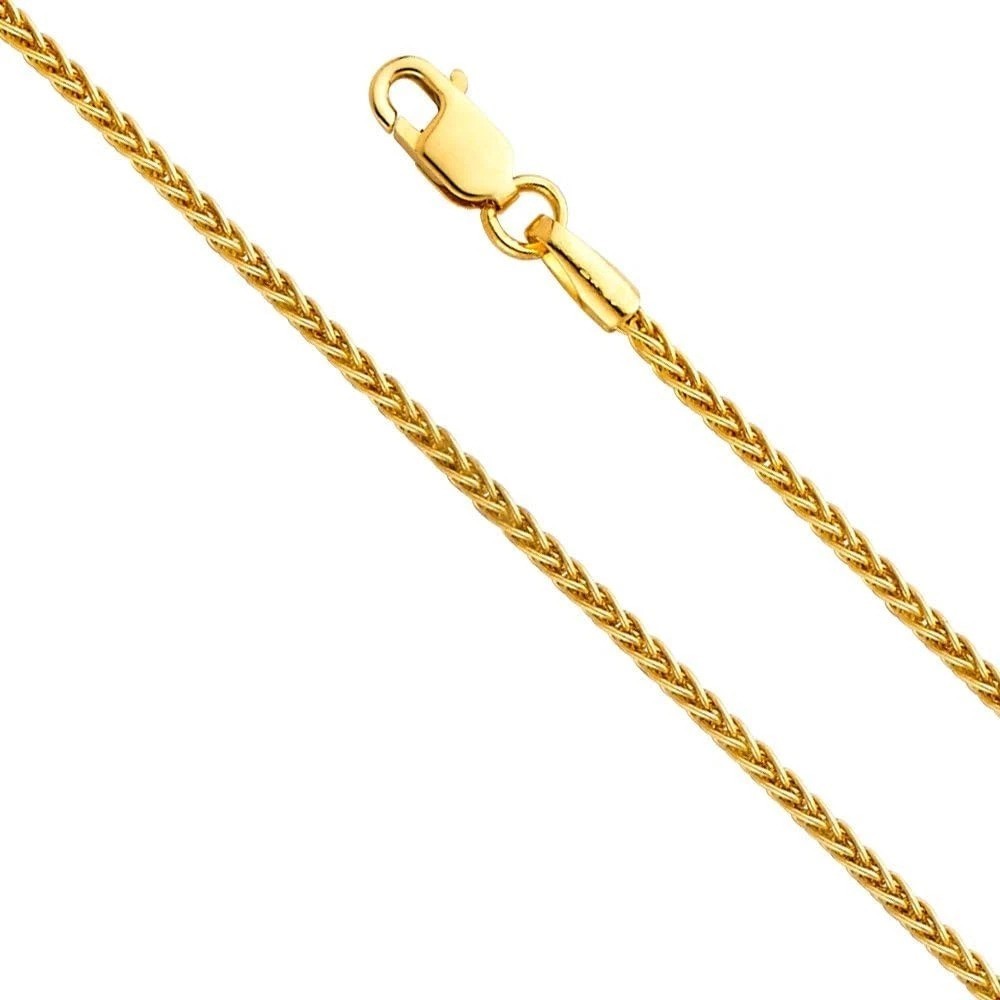 Luxurious 14k Gold Wheat Chain Necklace, 16 Inches – Multiple Widths Available