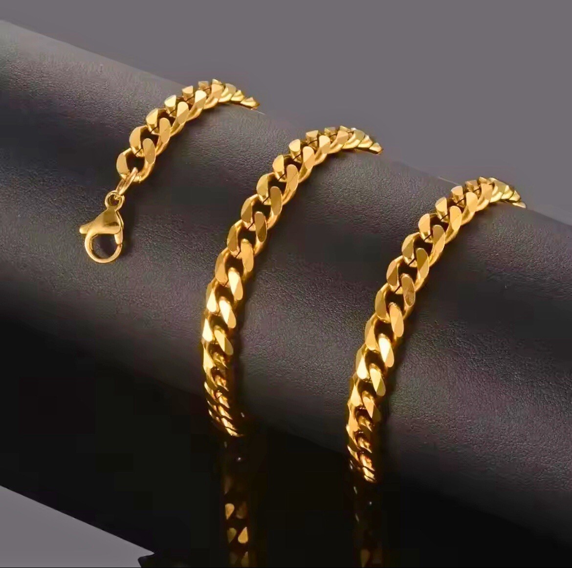 18K Gold Plated Cuban Link Chain Necklace Stainless Steel Curb 3.6–8mm 14–30in