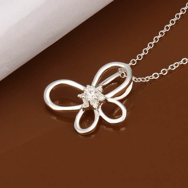 Classic 925 Sterling Silver Filled SF Flora CZ Pendant Necklace N-A648 Gift
