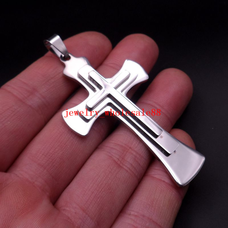 20”-32” Men’s Necklace Stainless steel Large Cross religious Pendant Jewelry