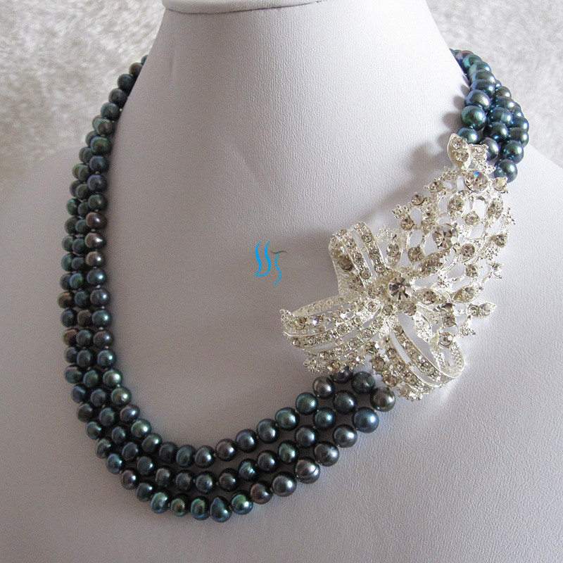 18-20″ 5-7mm 3Row Freshwater Pearl Necklace X3200 Wedding Necklace——MORE COLORS