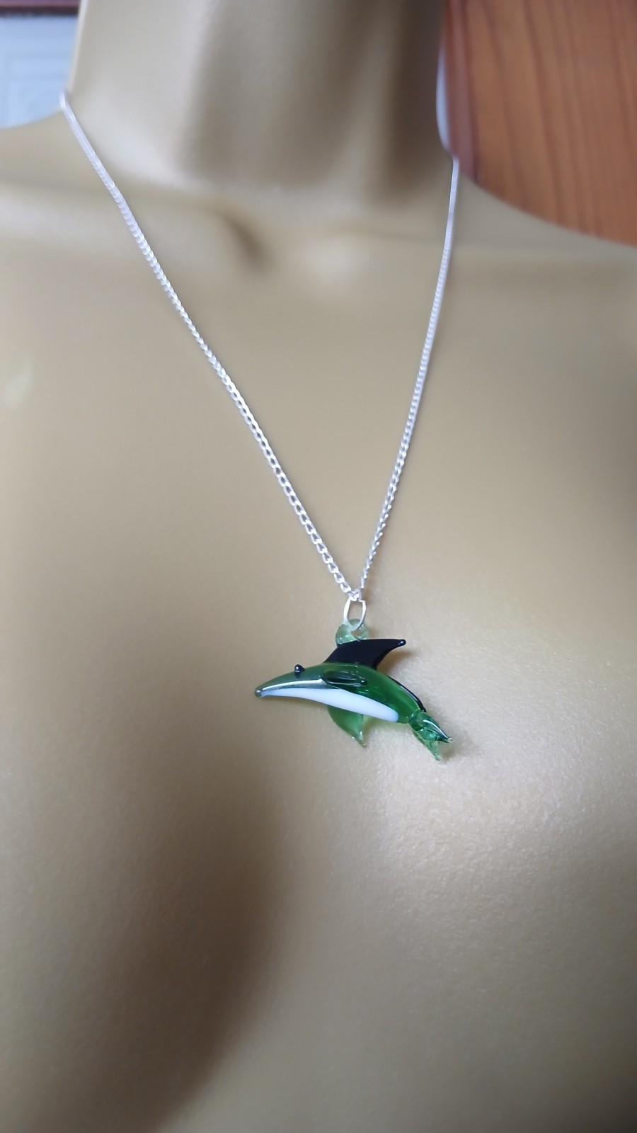 Dolphin Lampwork Glass On Silver Tone Necklace 50cm Chain/ 20 Inches