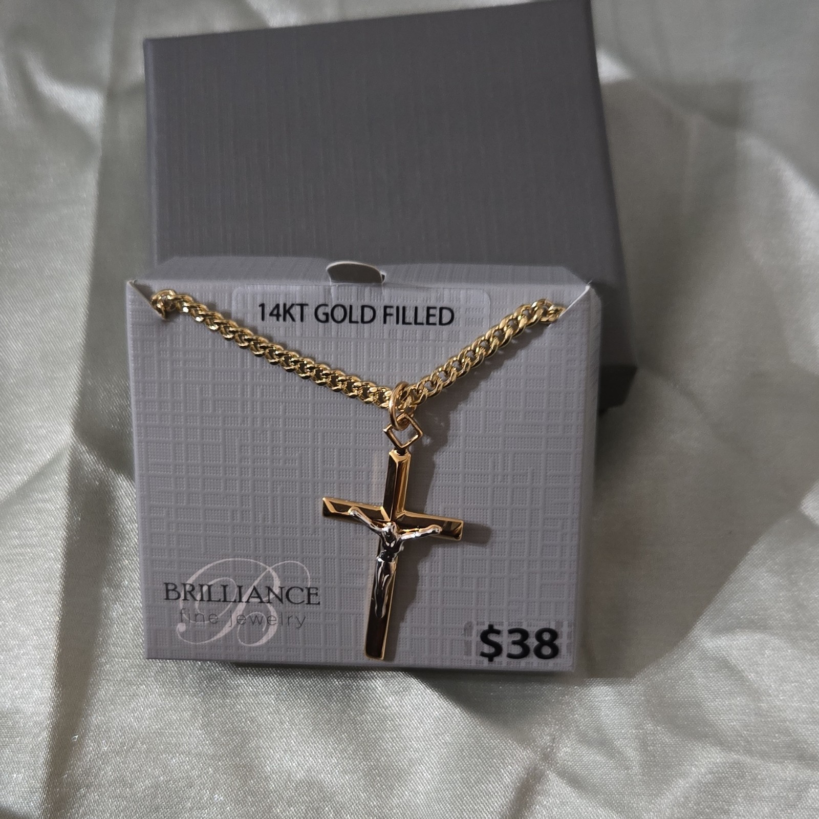 Brilliance Fine Jewelry 14k Gold Filled Cross Pendant Curb Chain Necklace 24in