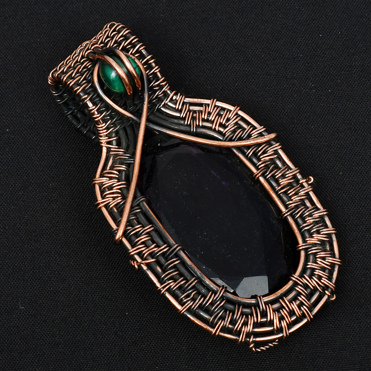 Amethyst Gemstone Copper Wire Pendant with Copper Cable Chain Necklace Jewelry