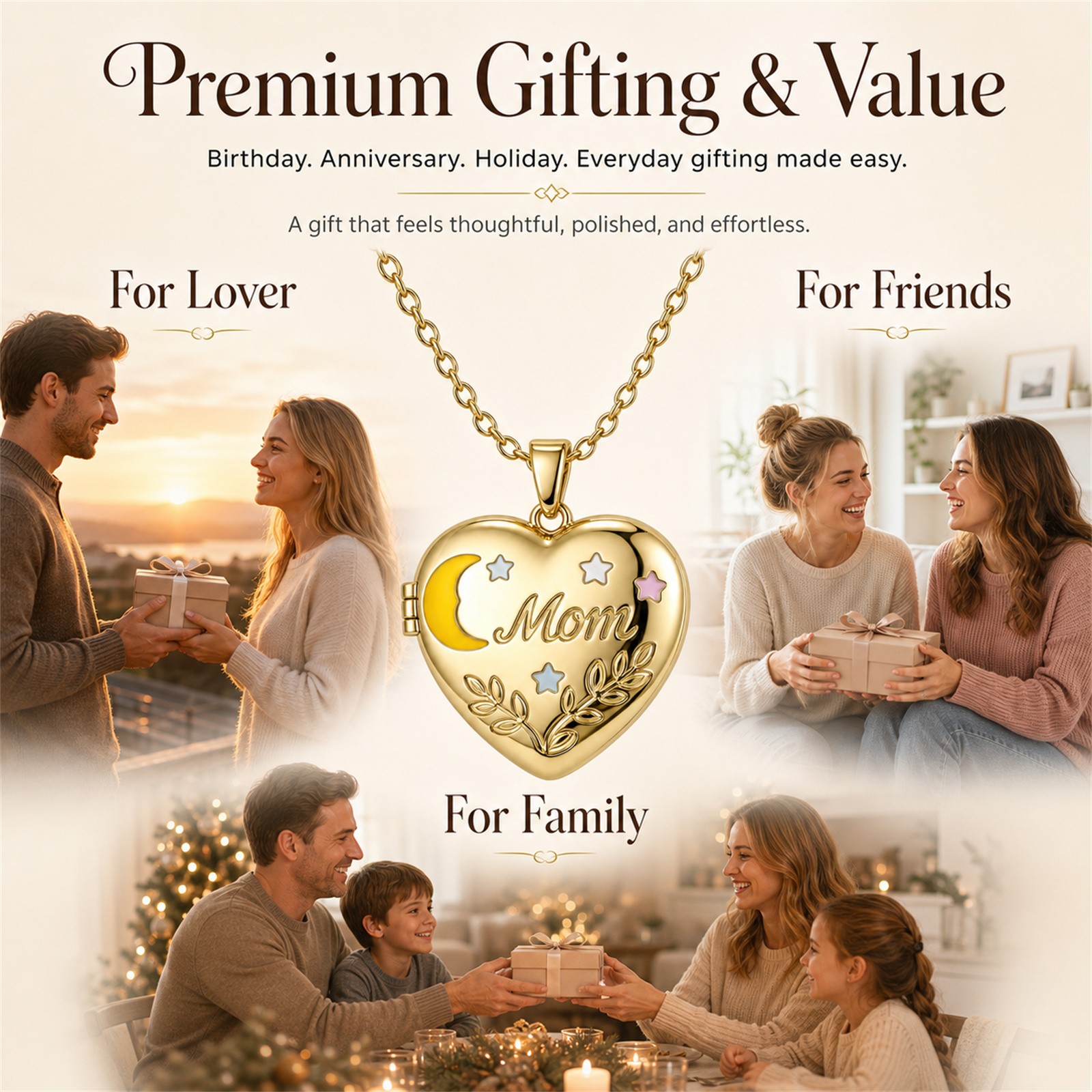 Engraved “Mom” Colorful Enamel Heart Pendant Photo Locket Necklace Adjustable