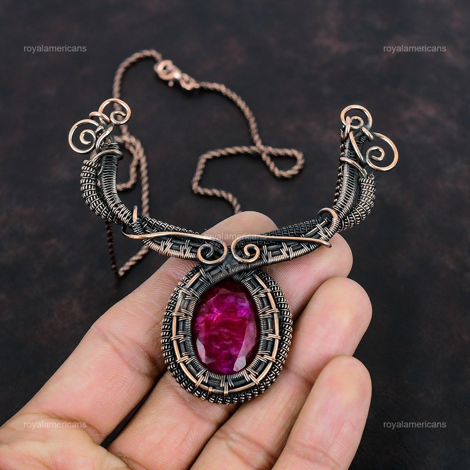 Kashmir Rubi Jewelry Copper Gift For Mother Wire Wrapped Chain Necklace 18.0″