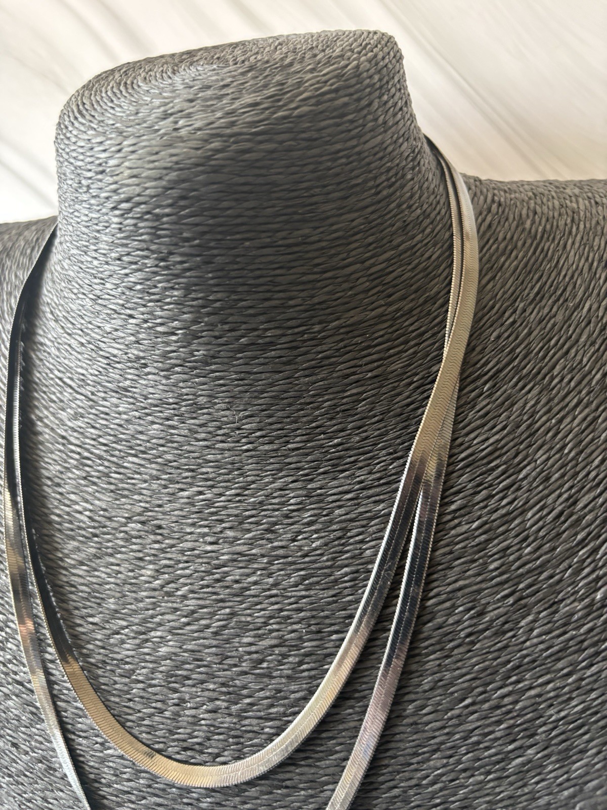 Herringbone Chain Necklace Double Layer Flat Biker Chic Black Grey Gift Trend