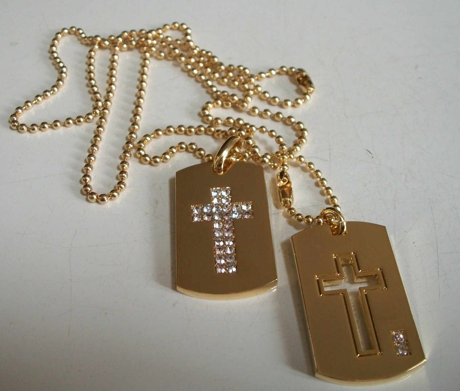 MEN’S FASHION CROSS SILVER & GOLD PLATED DRESSY HIP HOP DOUBLE DOG TAG & CHAIN