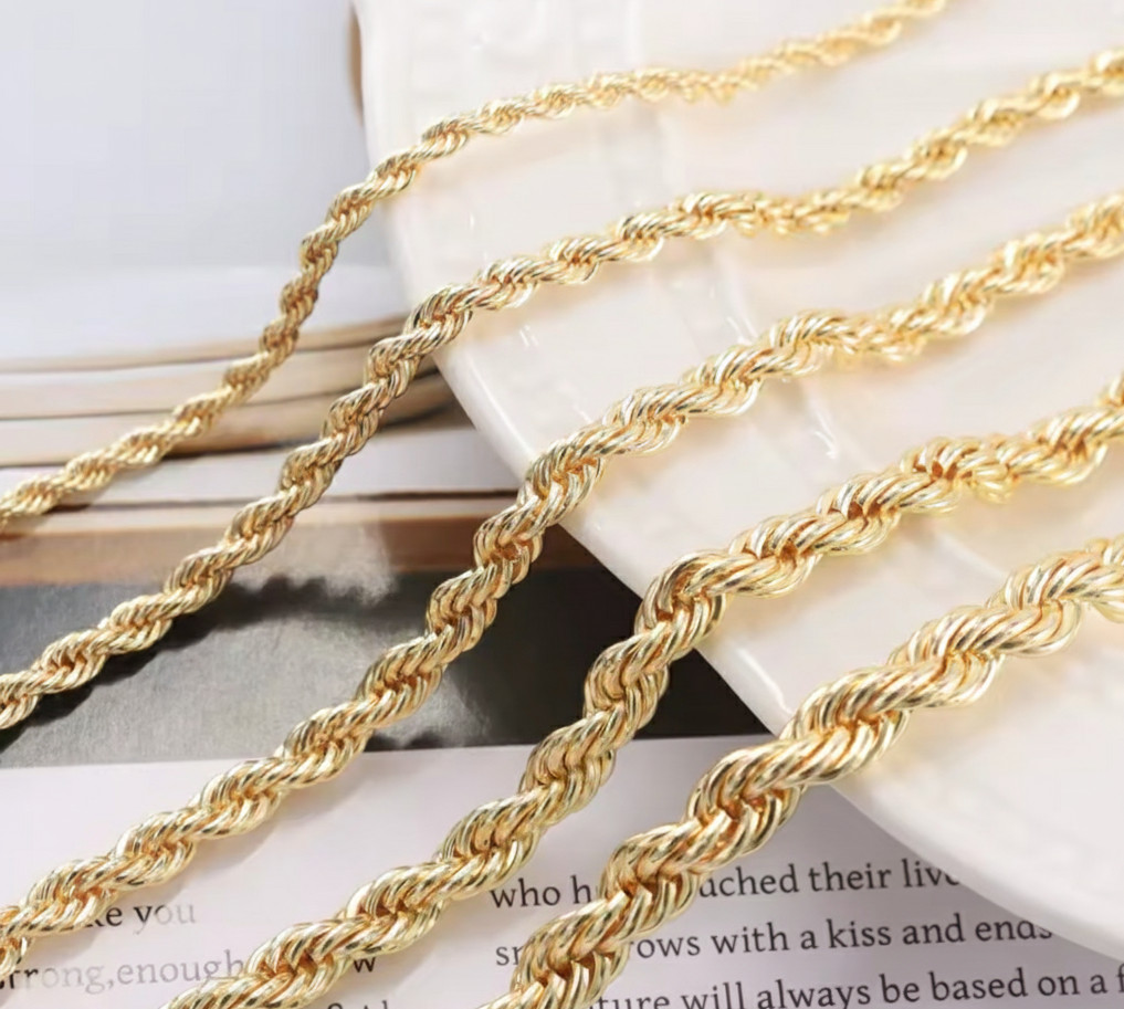 18k Gold Plated Copper Rope Chain COSTUME NECKLACE 3mm-6mm 18-24″ Men Women