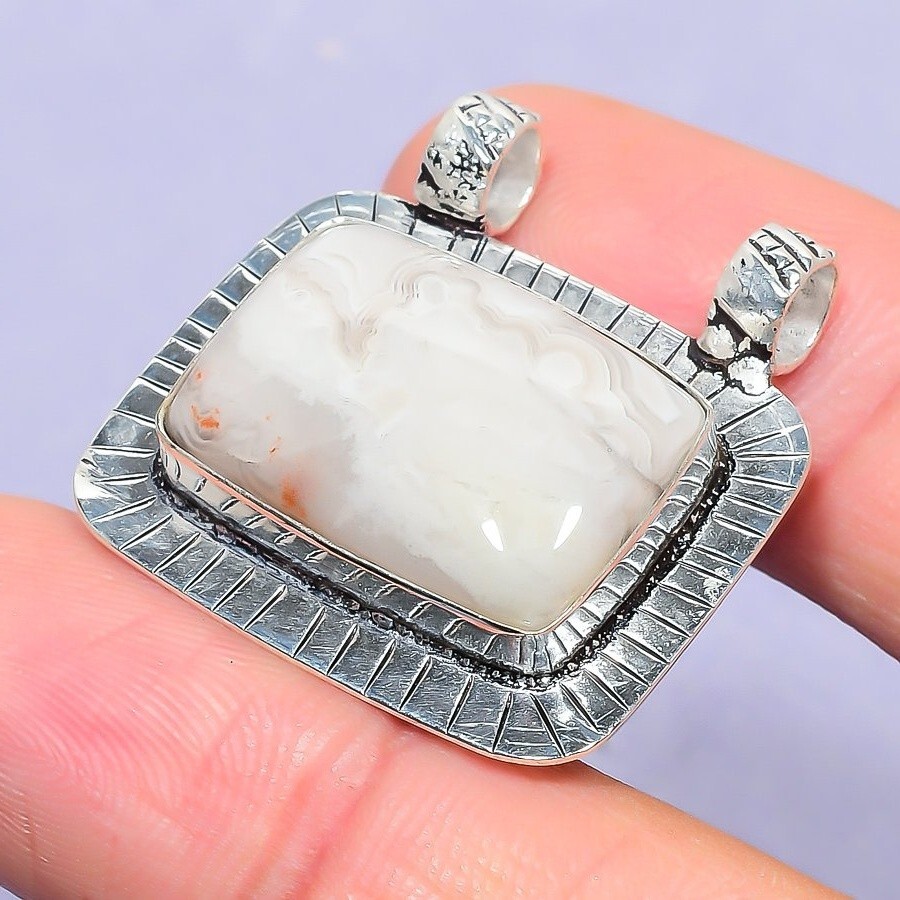 Women’s Day Gift Crazy Lace Agate Jewelry Silver Love Gift Natural Pendant 1.26″