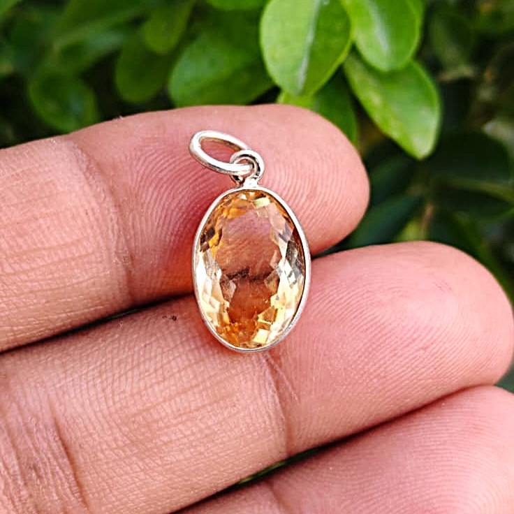 Natural Oval Citrine Gemstone Handmade 925 Sterling Silver Charms Pendant Gift