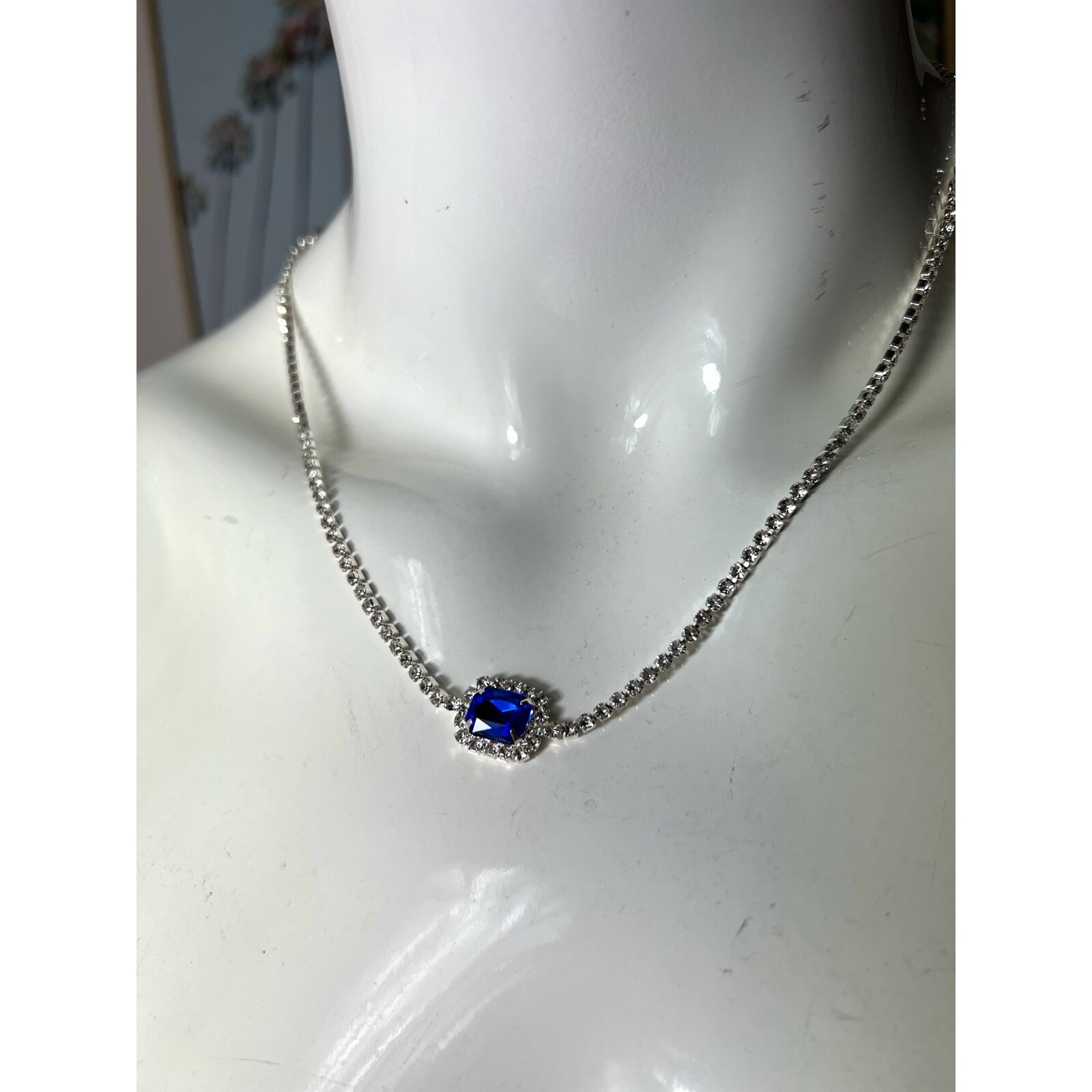NEW 8 Other Reasons Silver Blue Rhinestone Gem Material Girl Necklace Chocker