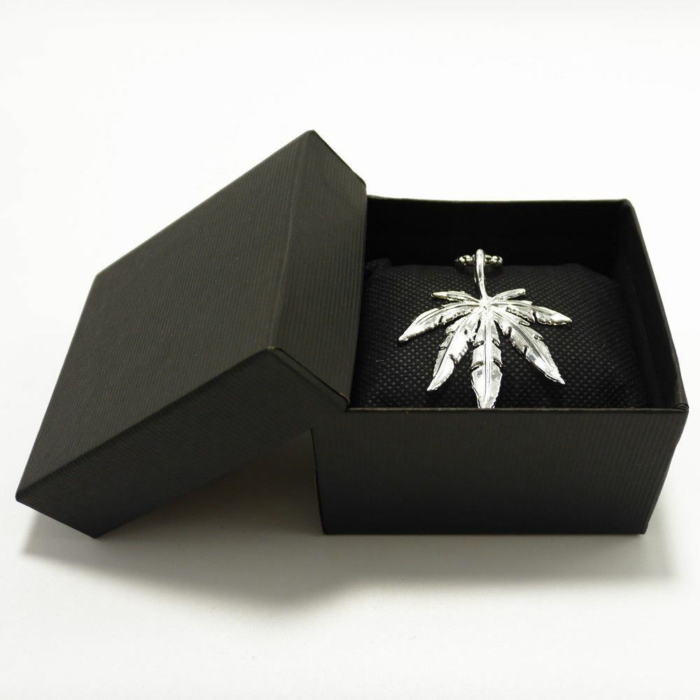 Unisex 18K Silver Plated 15in. Skinny Chain Necklace w/ Marijuana Weed Pendant