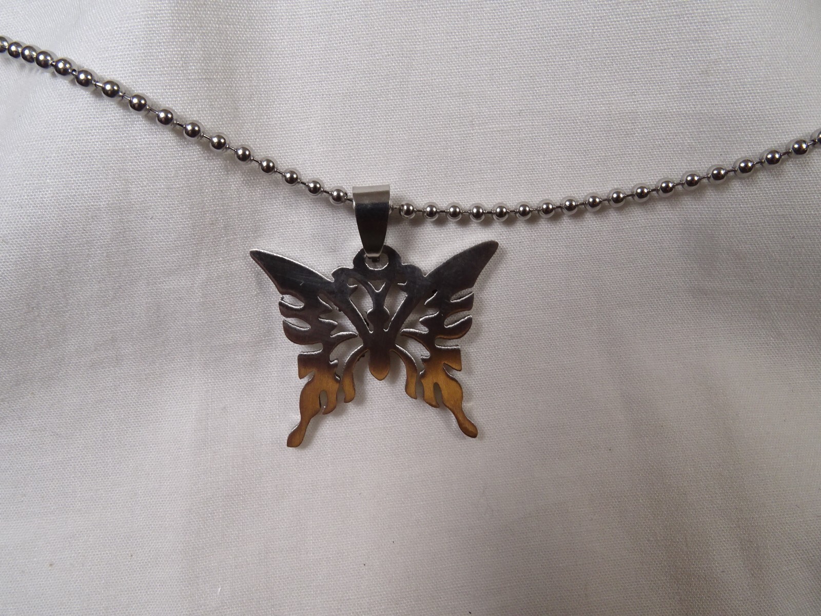 New Large Stainless Steel Butterfly 25” Steel Ball Chain Unisex Retro Necklace