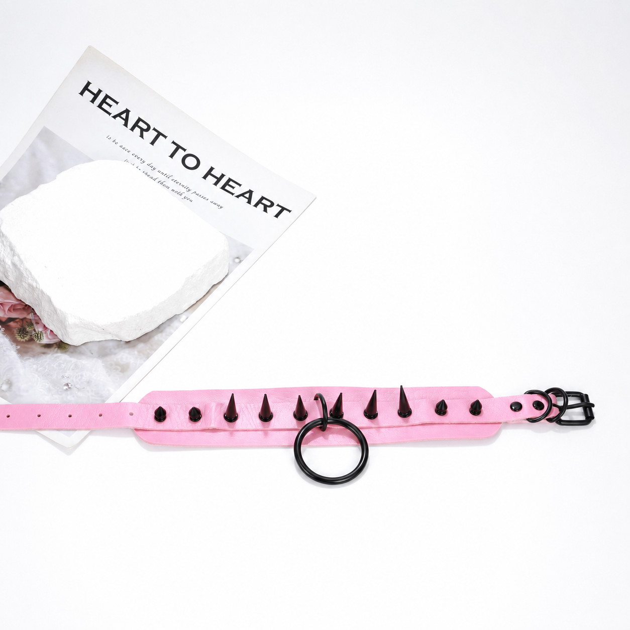 Punk Rocker PU Leather Spike Studded Choker Necklace for Women Adjustable Collar
