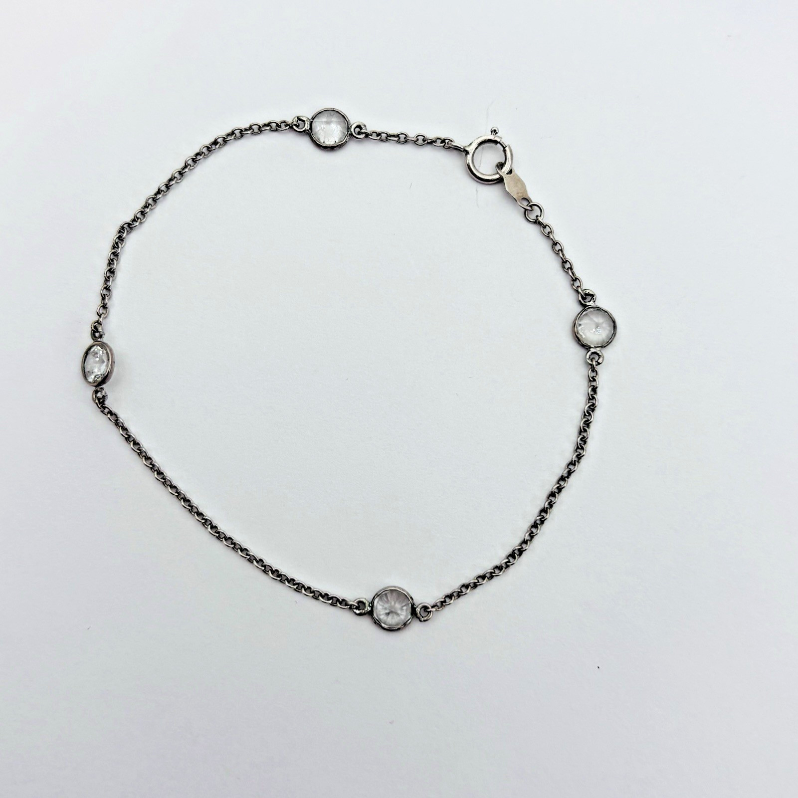 Jacmel Mauritius Sterling Silver 925 JCM CZ Station Bracelet 7.5 in