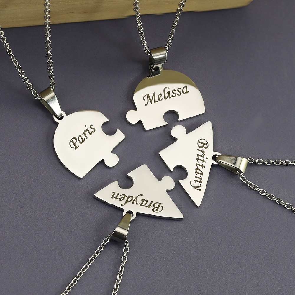 Personalized Puzzle Heart Necklace Custom Engraved BFF Family Birthday Gift Set