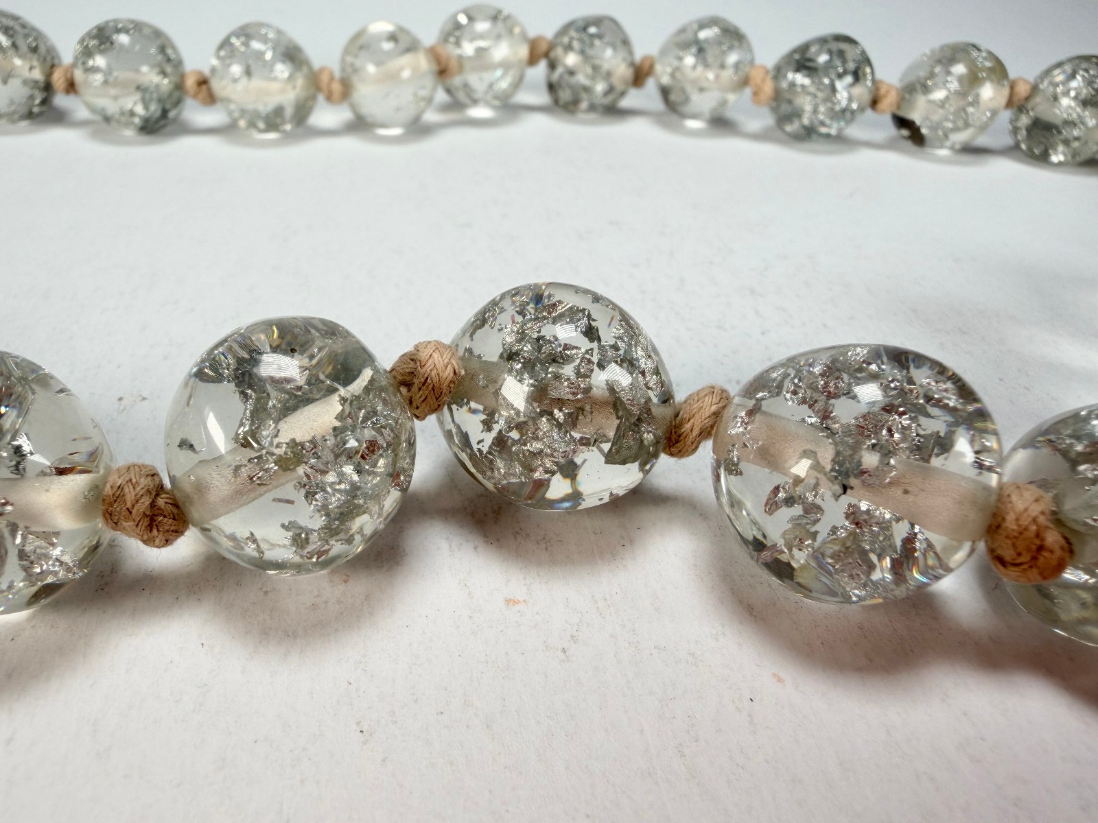 Jackie Brazil “Lola” Silver Flakes Medium Spheres 70cm Resin Necklace ( N2695 )