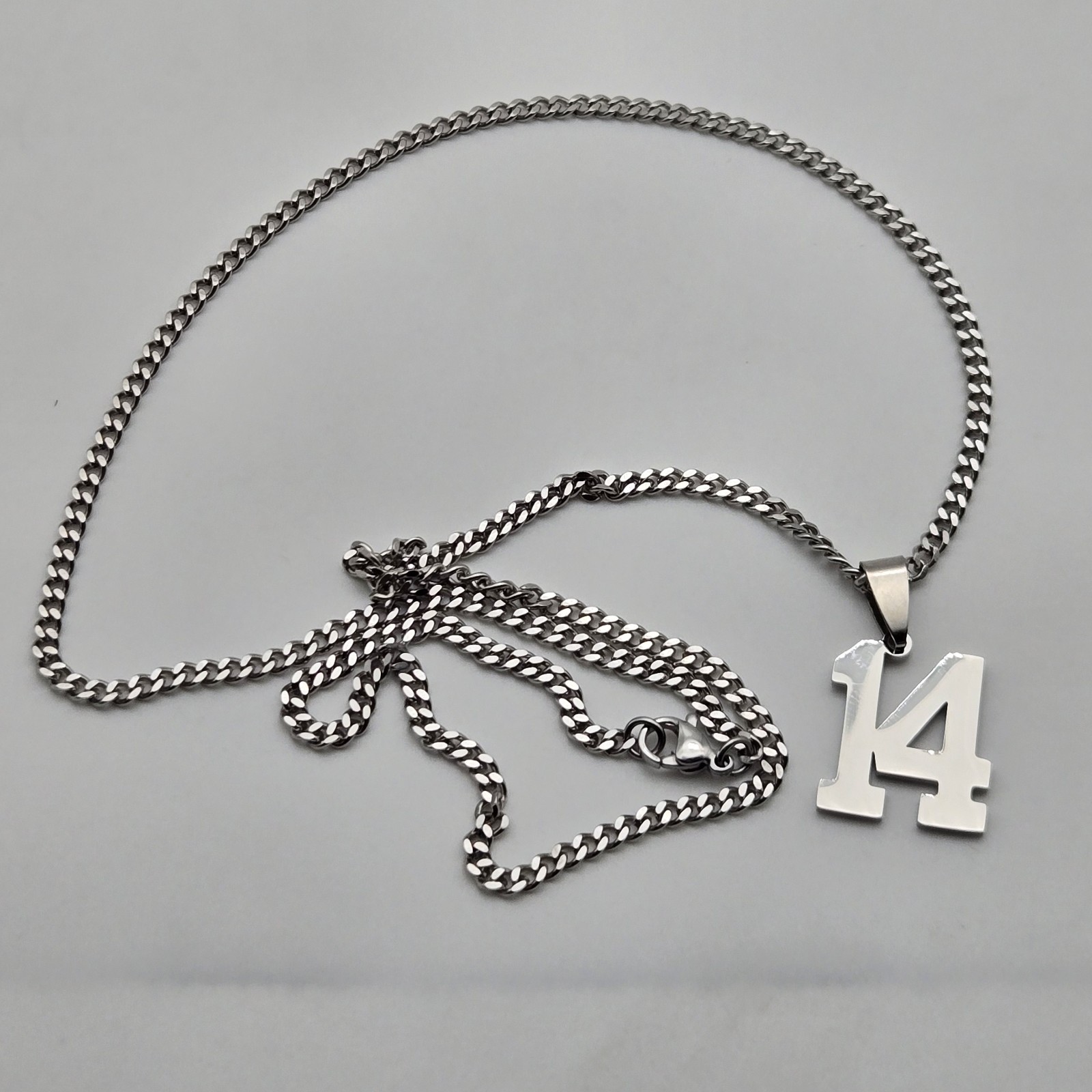 #14 BASEBALL FOOTBALL NUMBER Pendant Charm / 18″-24″ STAINLESS CHAIN NECKLACE