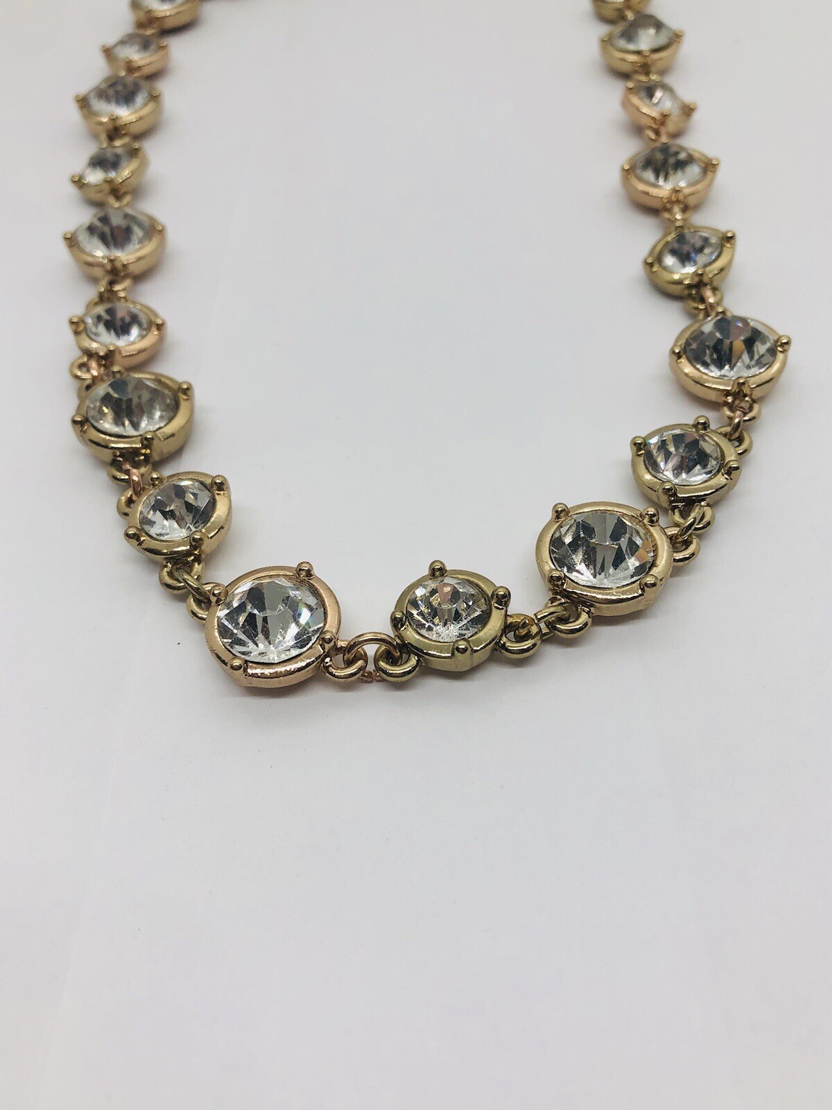 Clear rhinestone bezel set fashion necklace goldtone adjustable 17-20 inch