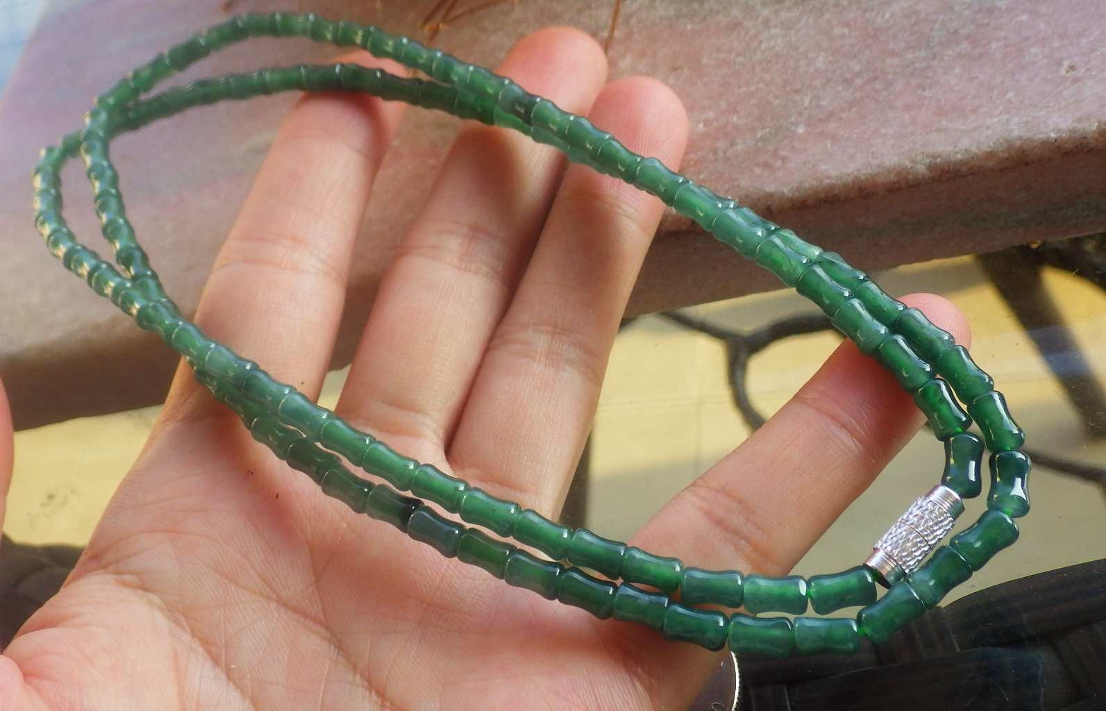 1 Pcs Video Certified Natural A Jade Jadeite Bamboo Bead Necklace 项链 122924