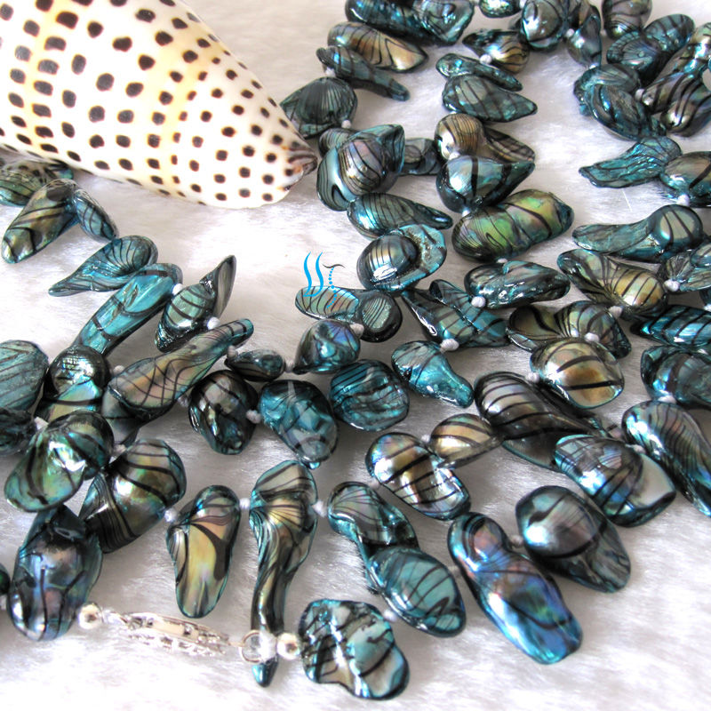 54″ 6-7mm teal Baroque Freshwater Mother Of Pearl Necklace Strand Jewelry