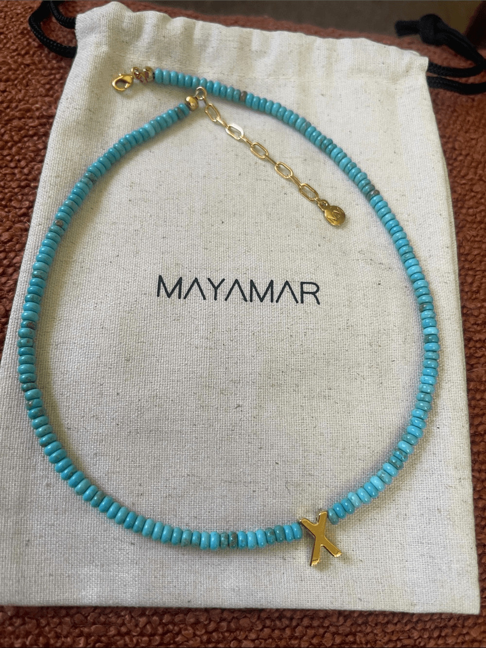 X – Initial Turquoise Beaded Necklace by Mayamar