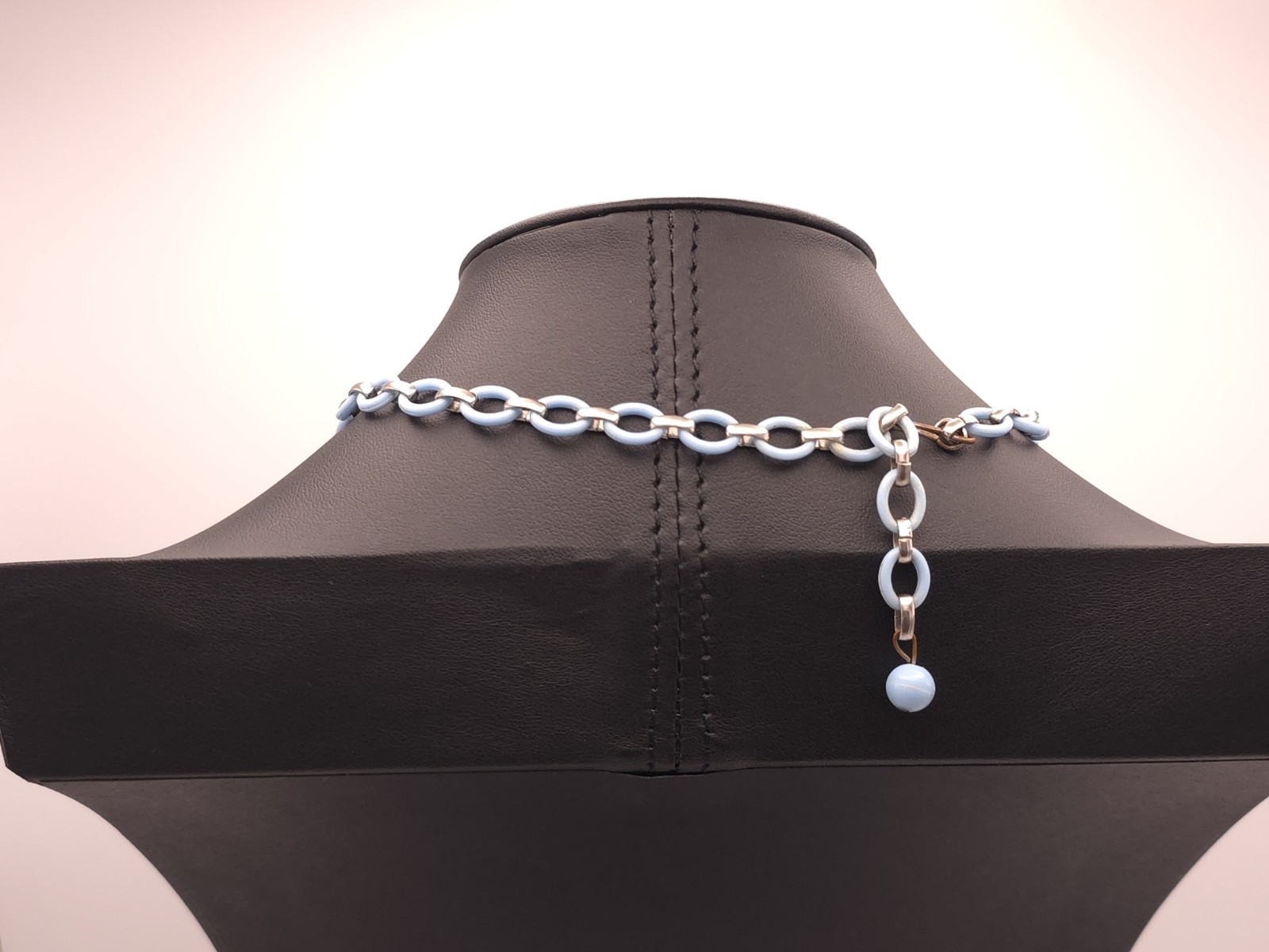 Silver Tone Blue Flower Pendant Necklace Rhinestone Crystal Cable Chain Hook