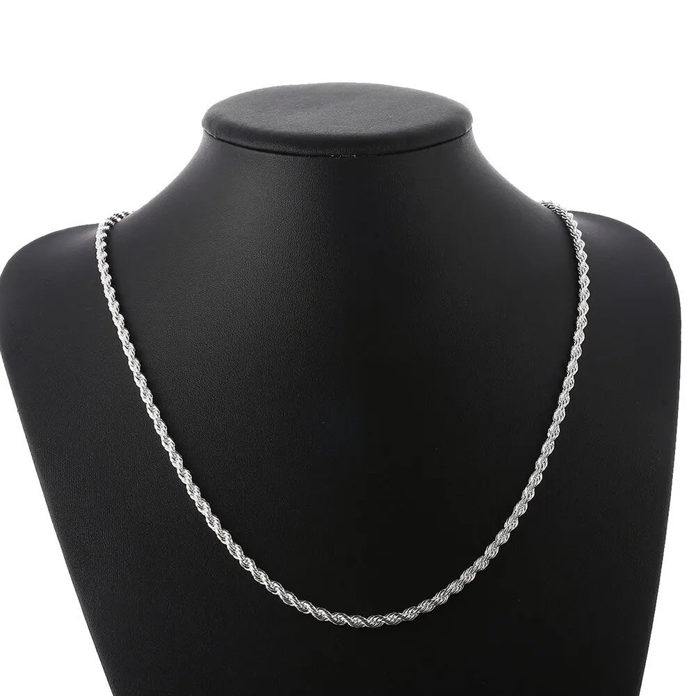 4MM Rope Chain Necklace 925 Sterling Silver Fashion Jewelry for Women Men Gift